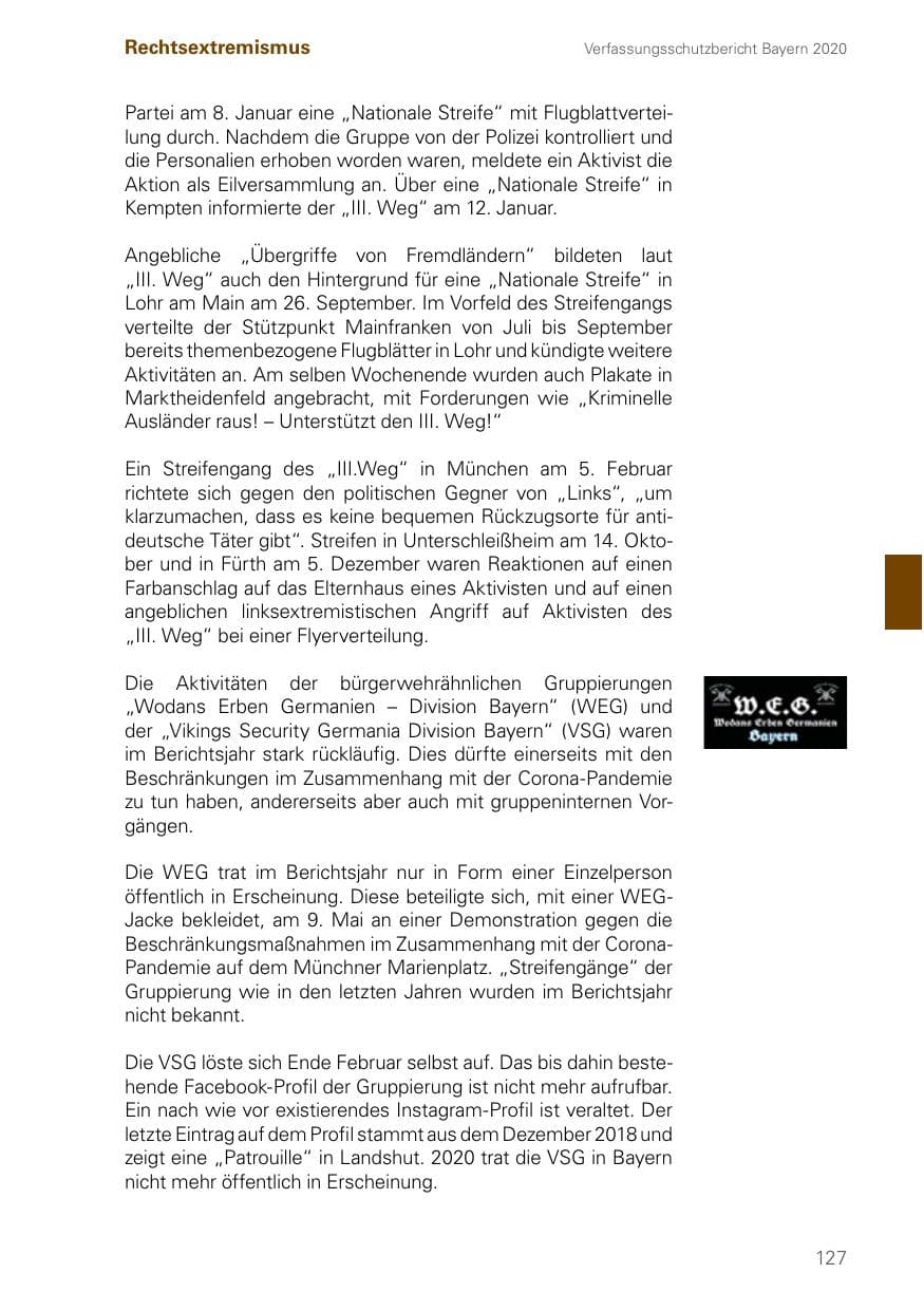 Seite 127 des Verfassungsschutzbericht 2020 Bayern