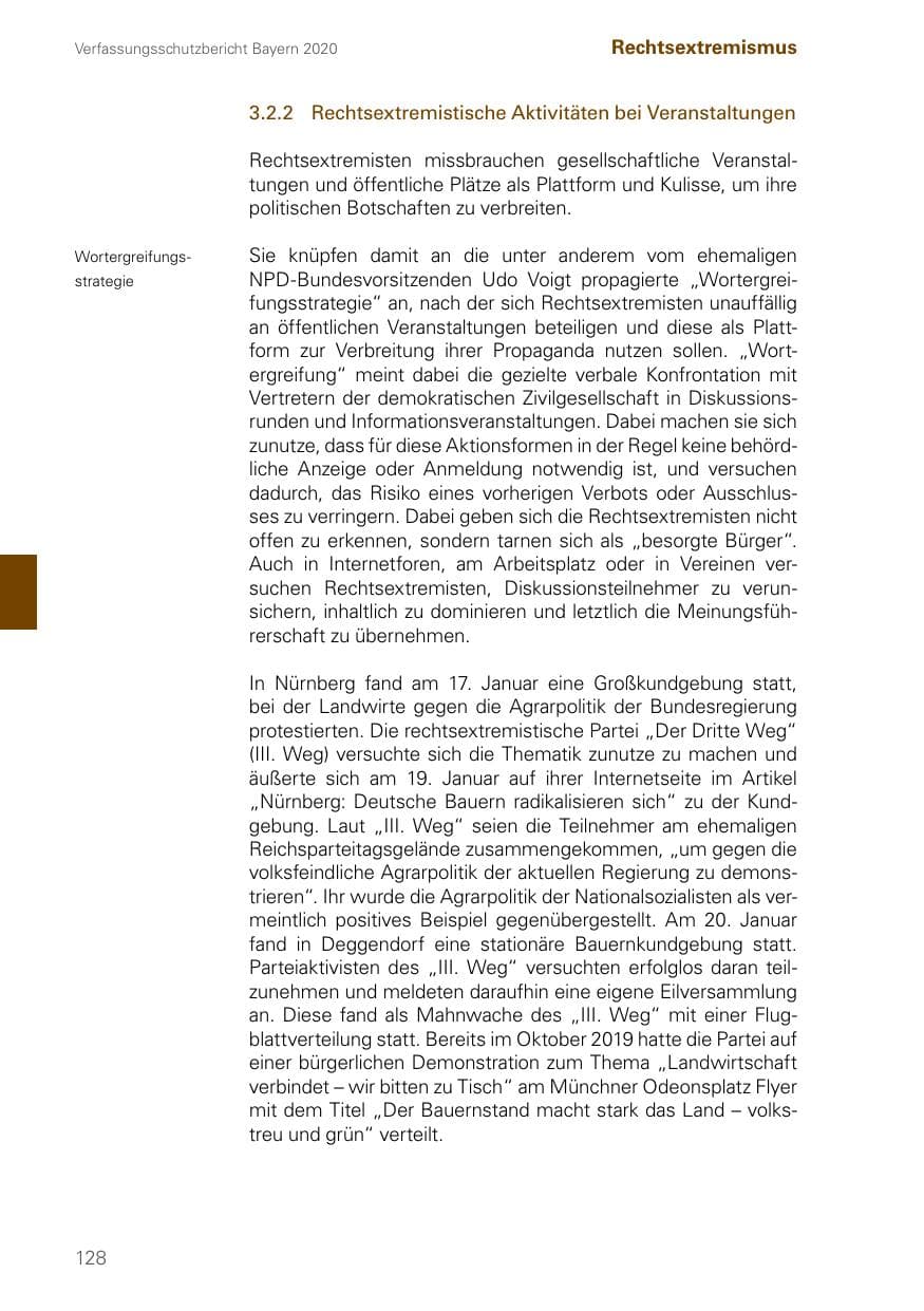 Seite 128 des Verfassungsschutzbericht 2020 Bayern