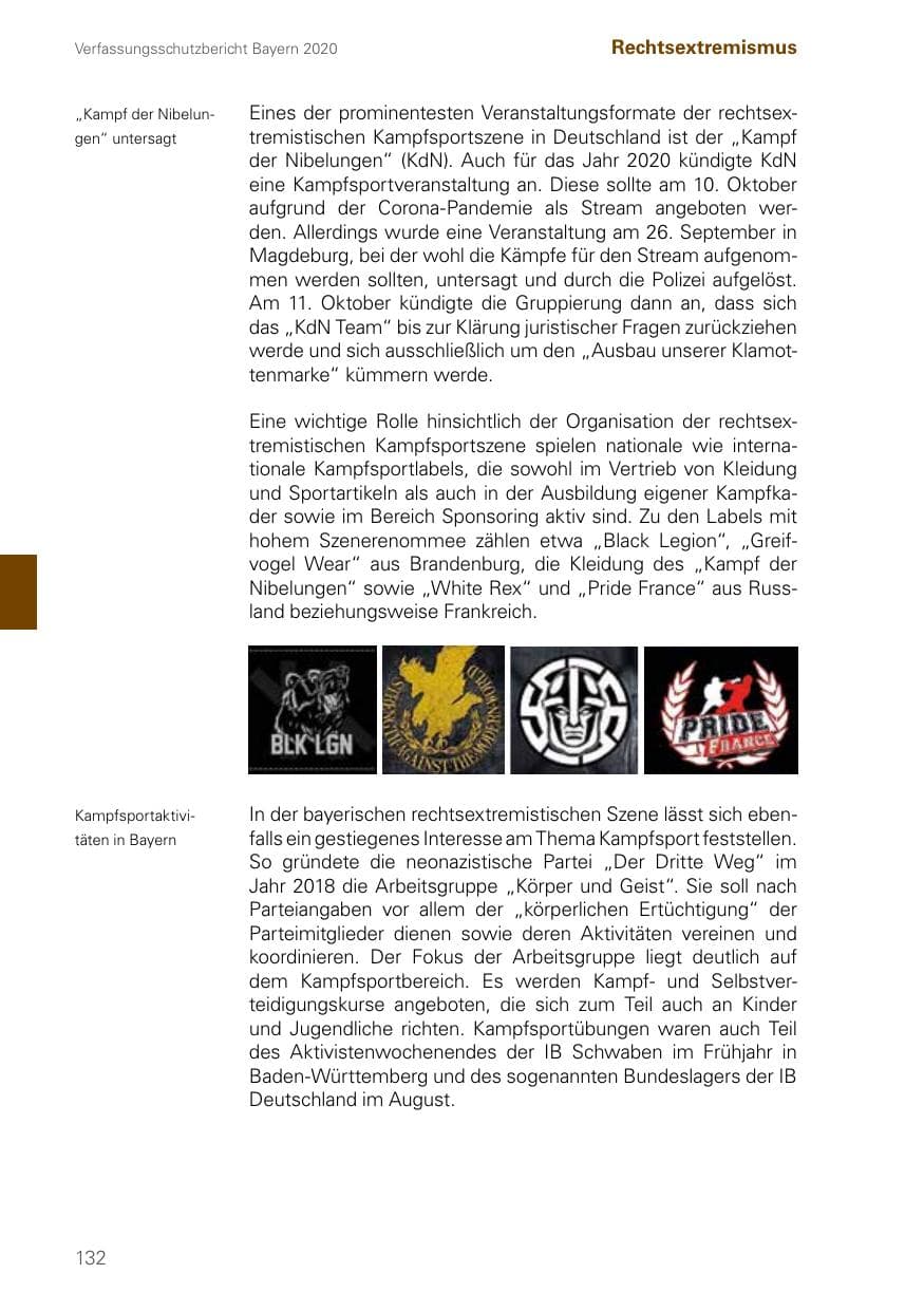 Seite 132 des Verfassungsschutzbericht 2020 Bayern