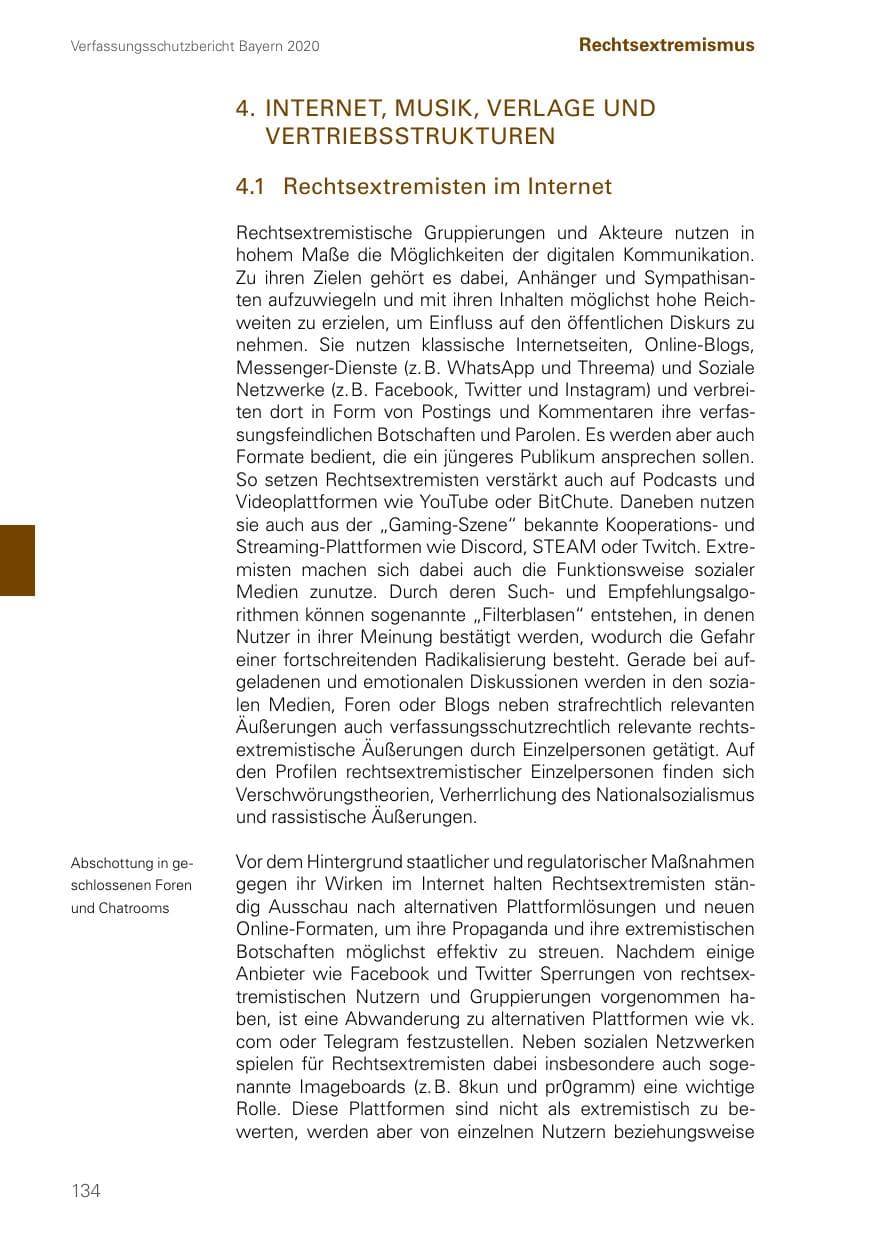 Seite 134 des Verfassungsschutzbericht 2020 Bayern