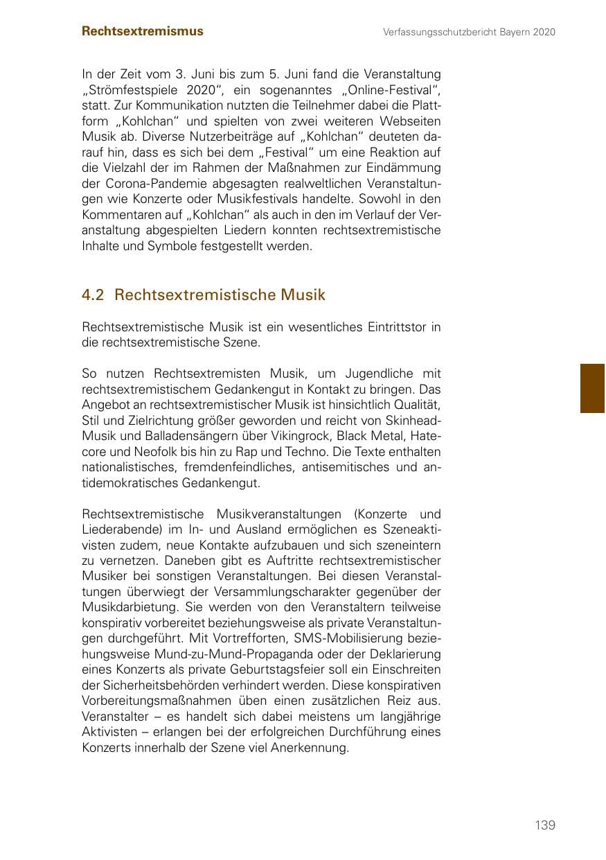 Seite 139 des Verfassungsschutzbericht 2020 Bayern