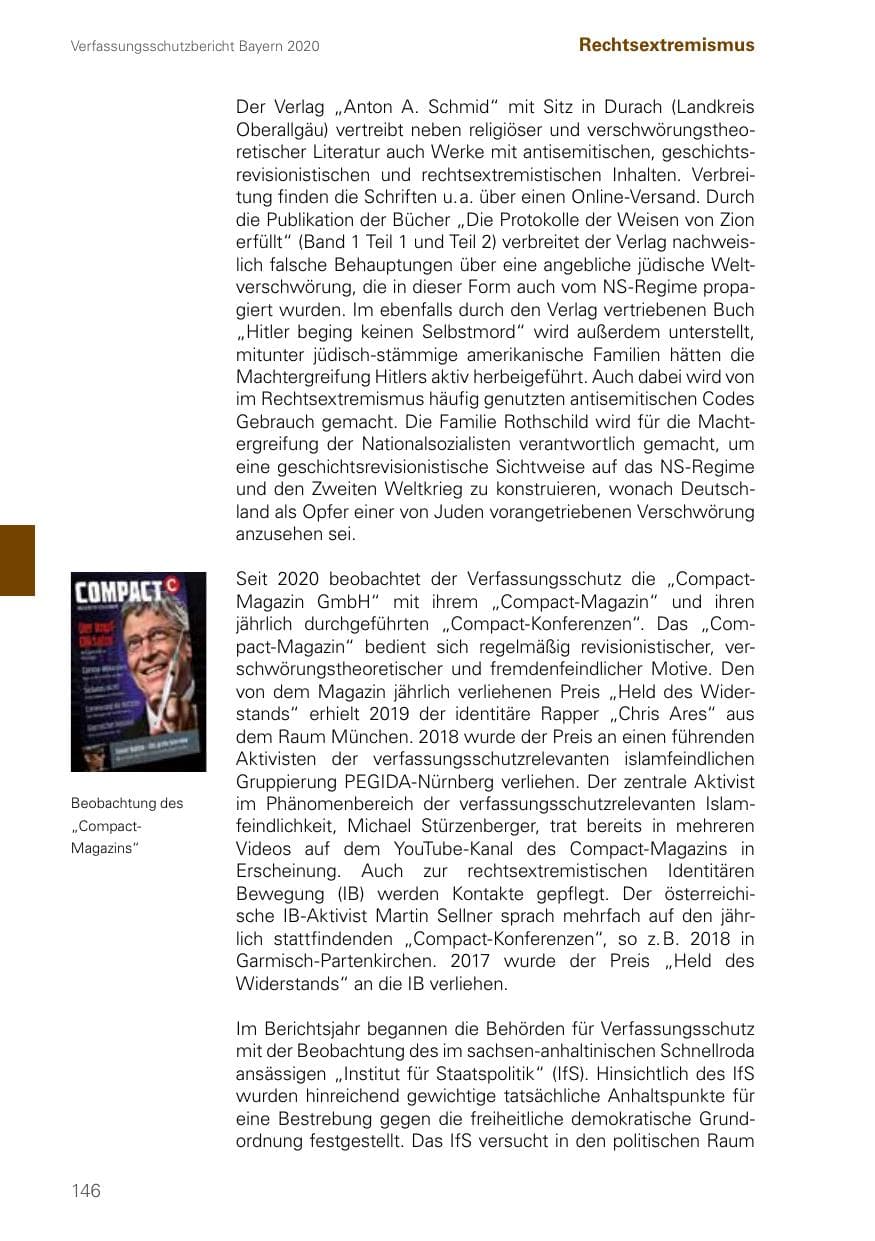 Seite 146 des Verfassungsschutzbericht 2020 Bayern