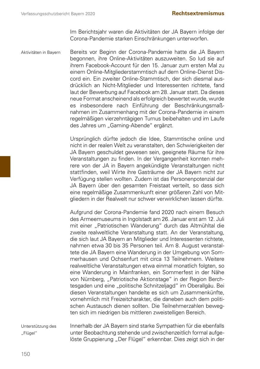 Seite 150 des Verfassungsschutzbericht 2020 Bayern
