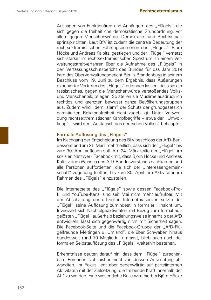 Seite 152 des Verfassungsschutzbericht 2020 Bayern