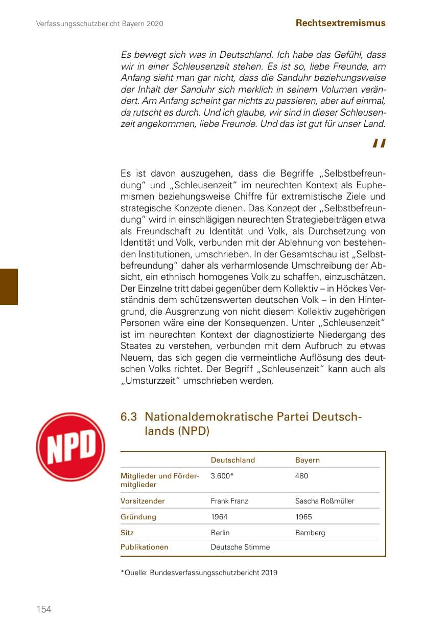 Seite 154 des Verfassungsschutzbericht 2020 Bayern