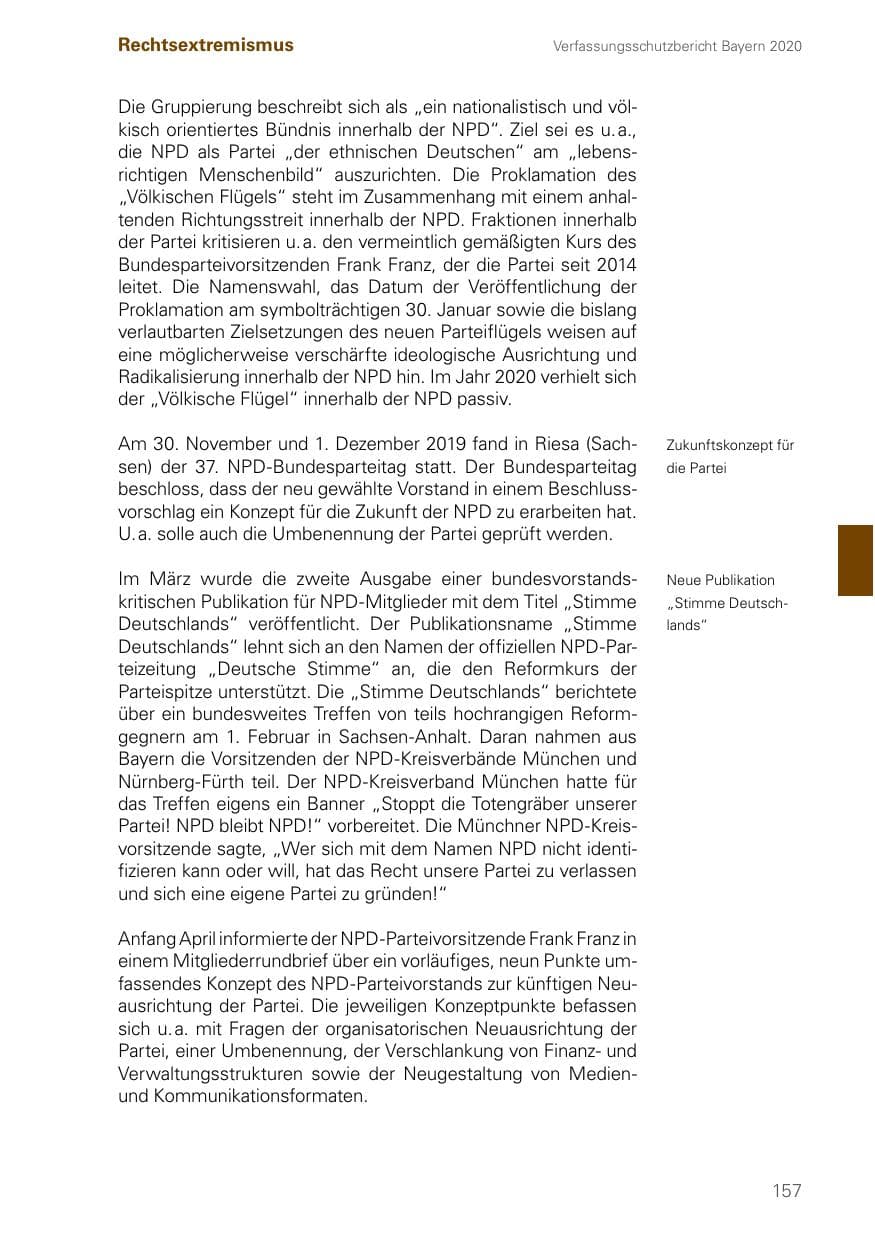 Seite 157 des Verfassungsschutzbericht 2020 Bayern