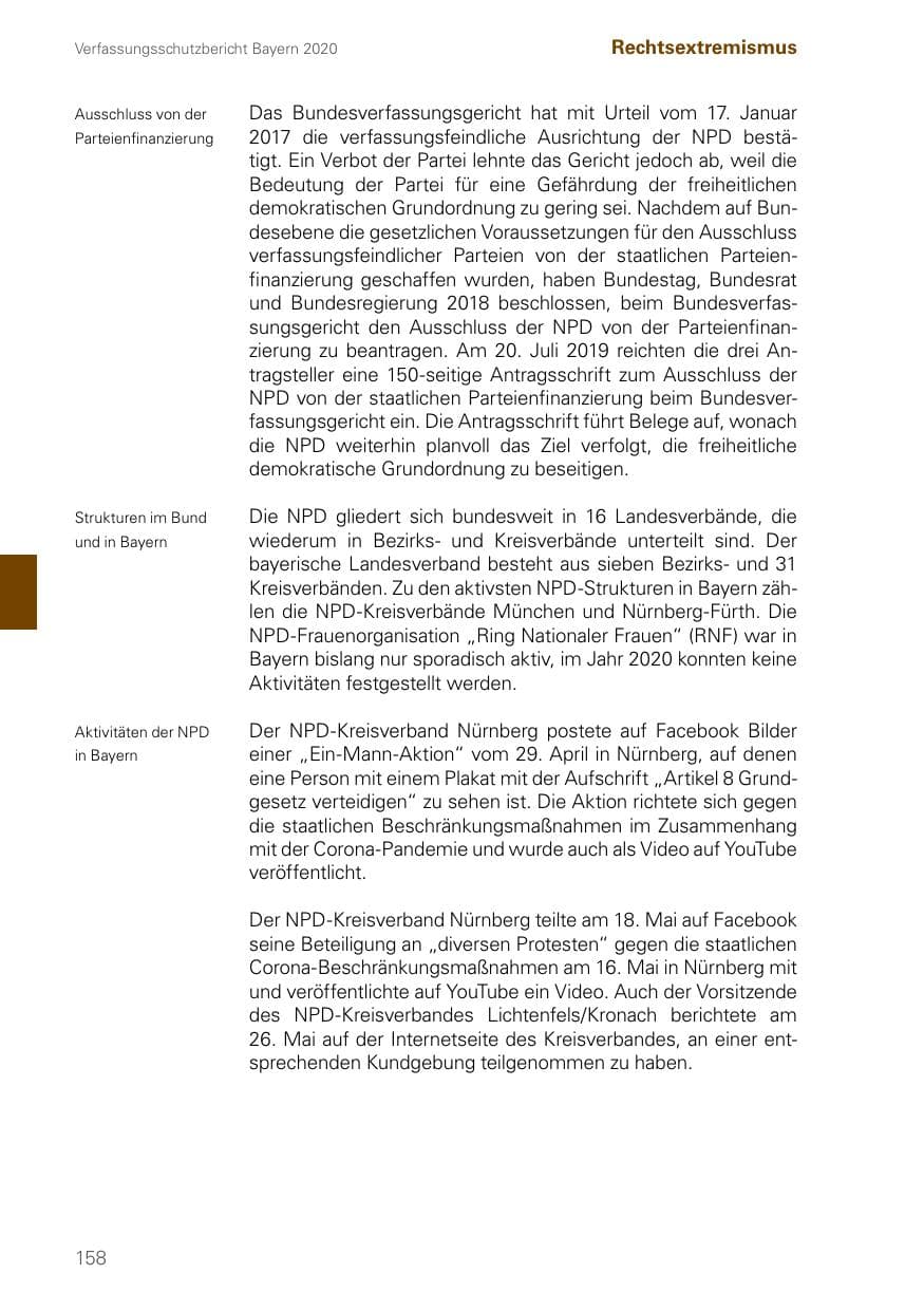 Seite 158 des Verfassungsschutzbericht 2020 Bayern