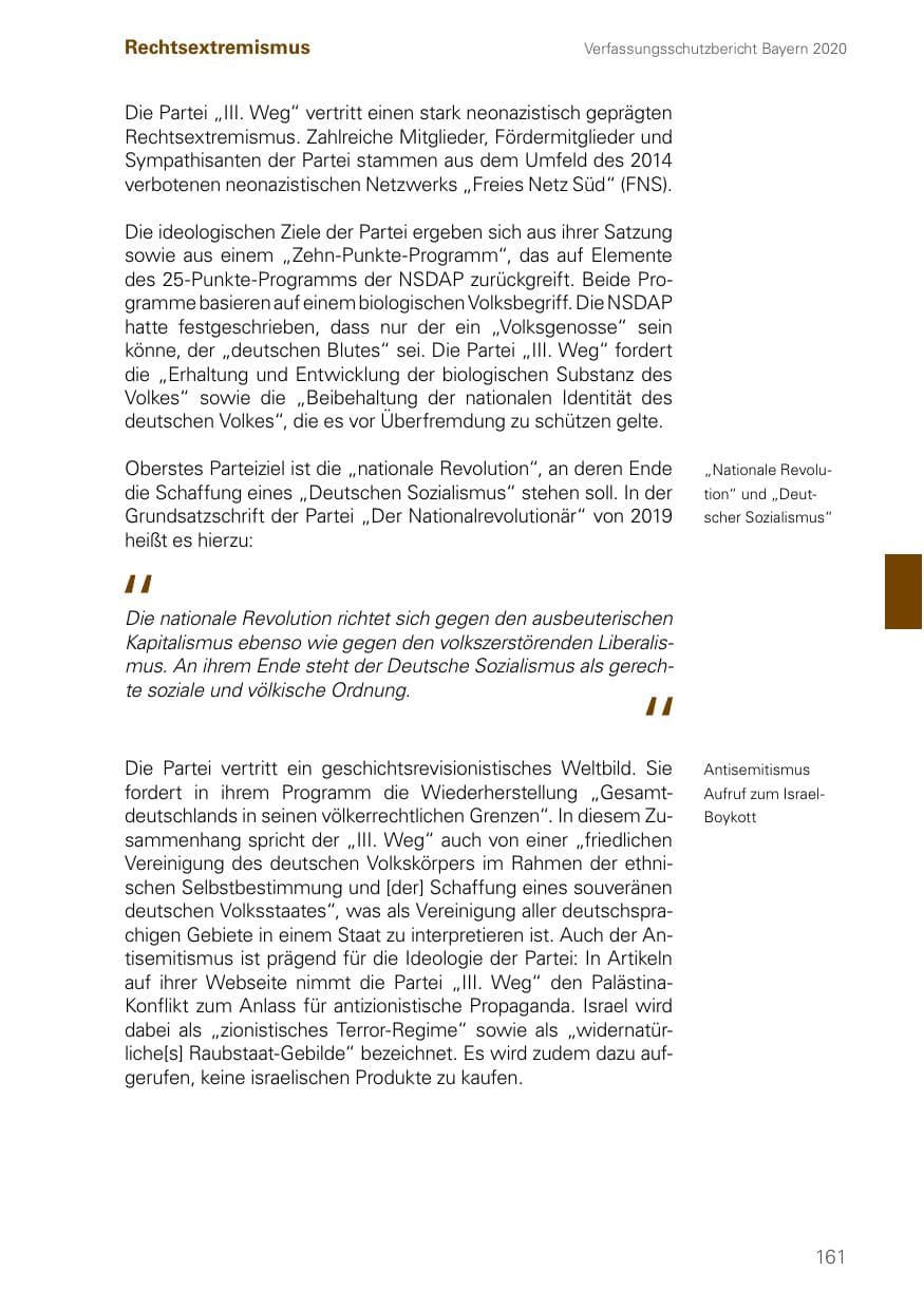 Seite 161 des Verfassungsschutzbericht 2020 Bayern