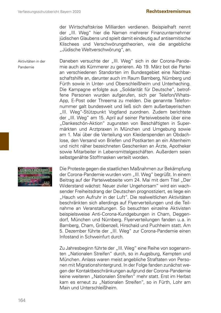 Seite 164 des Verfassungsschutzbericht 2020 Bayern