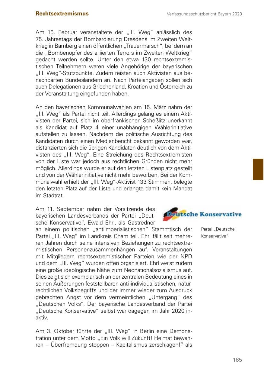 Seite 165 des Verfassungsschutzbericht 2020 Bayern