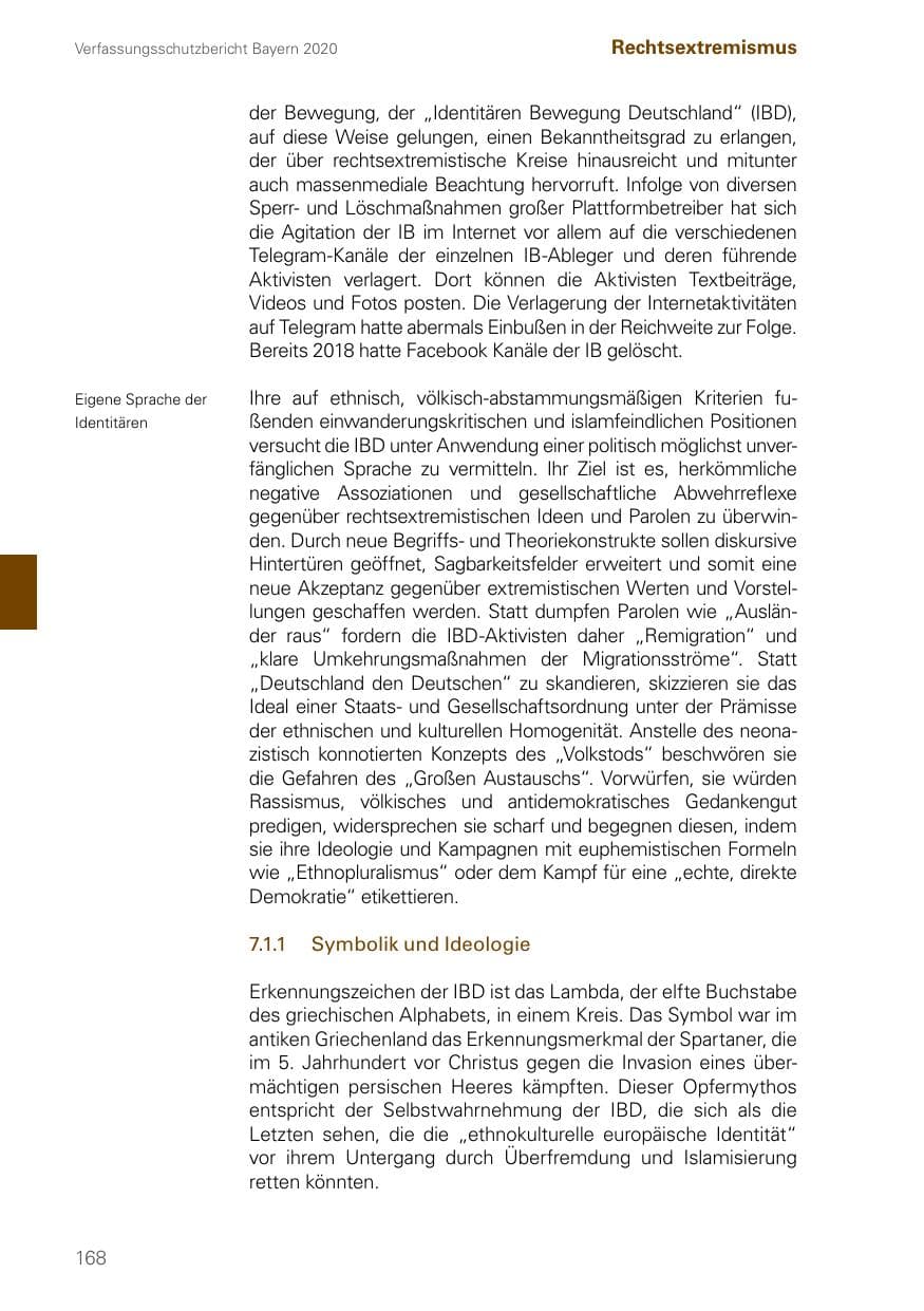 Seite 168 des Verfassungsschutzbericht 2020 Bayern