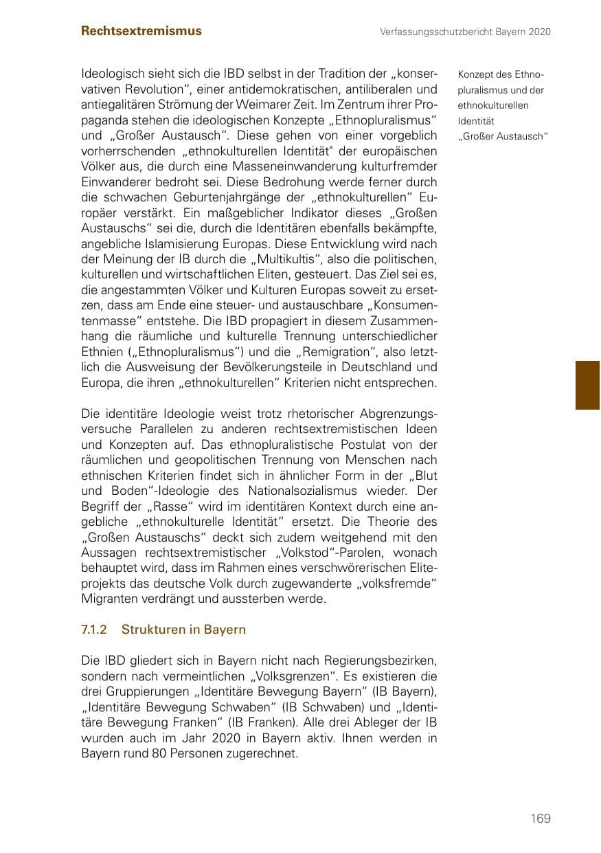 Seite 169 des Verfassungsschutzbericht 2020 Bayern
