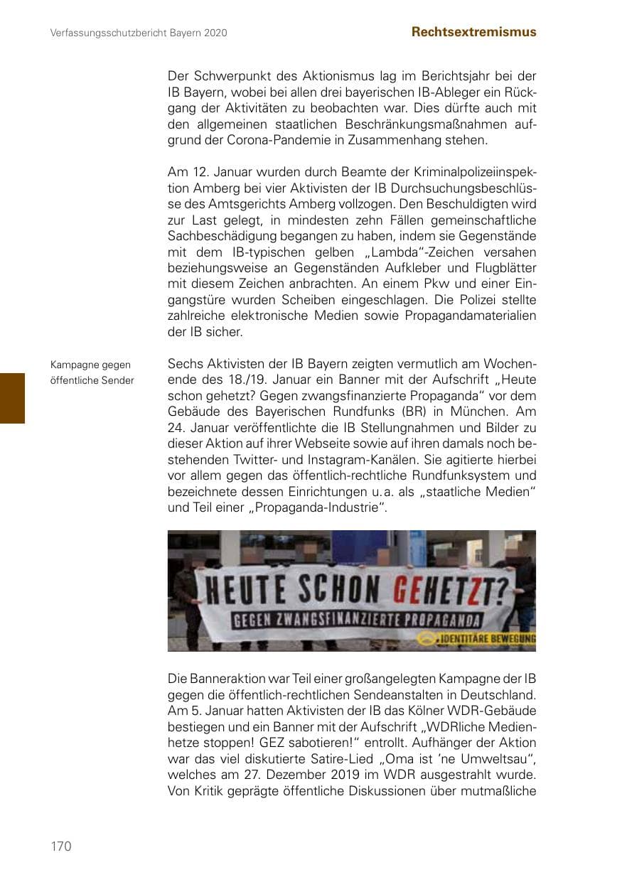 Seite 170 des Verfassungsschutzbericht 2020 Bayern