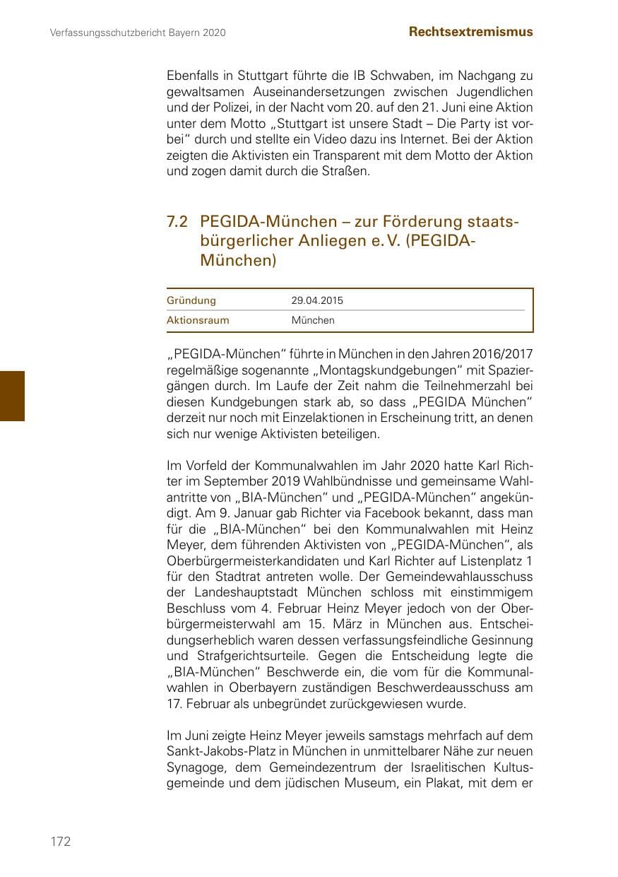 Seite 172 des Verfassungsschutzbericht 2020 Bayern