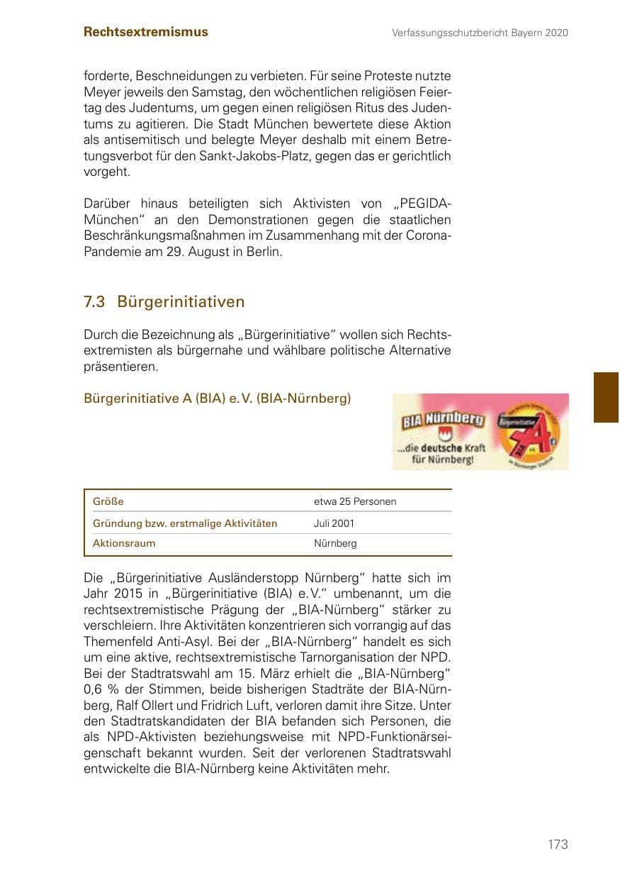 Seite 173 des Verfassungsschutzbericht 2020 Bayern