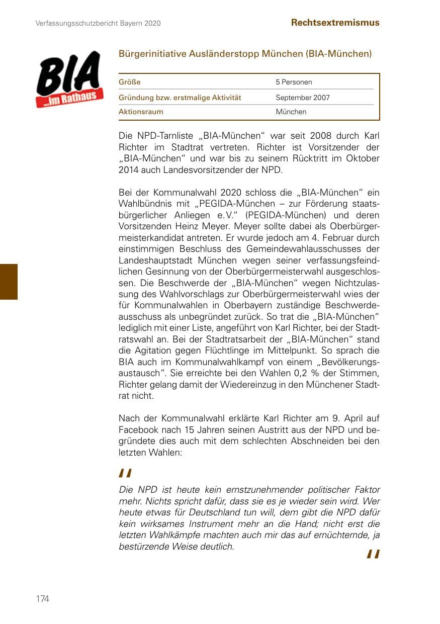 Seite 174 des Verfassungsschutzbericht 2020 Bayern