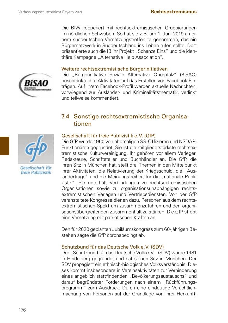 Seite 176 des Verfassungsschutzbericht 2020 Bayern