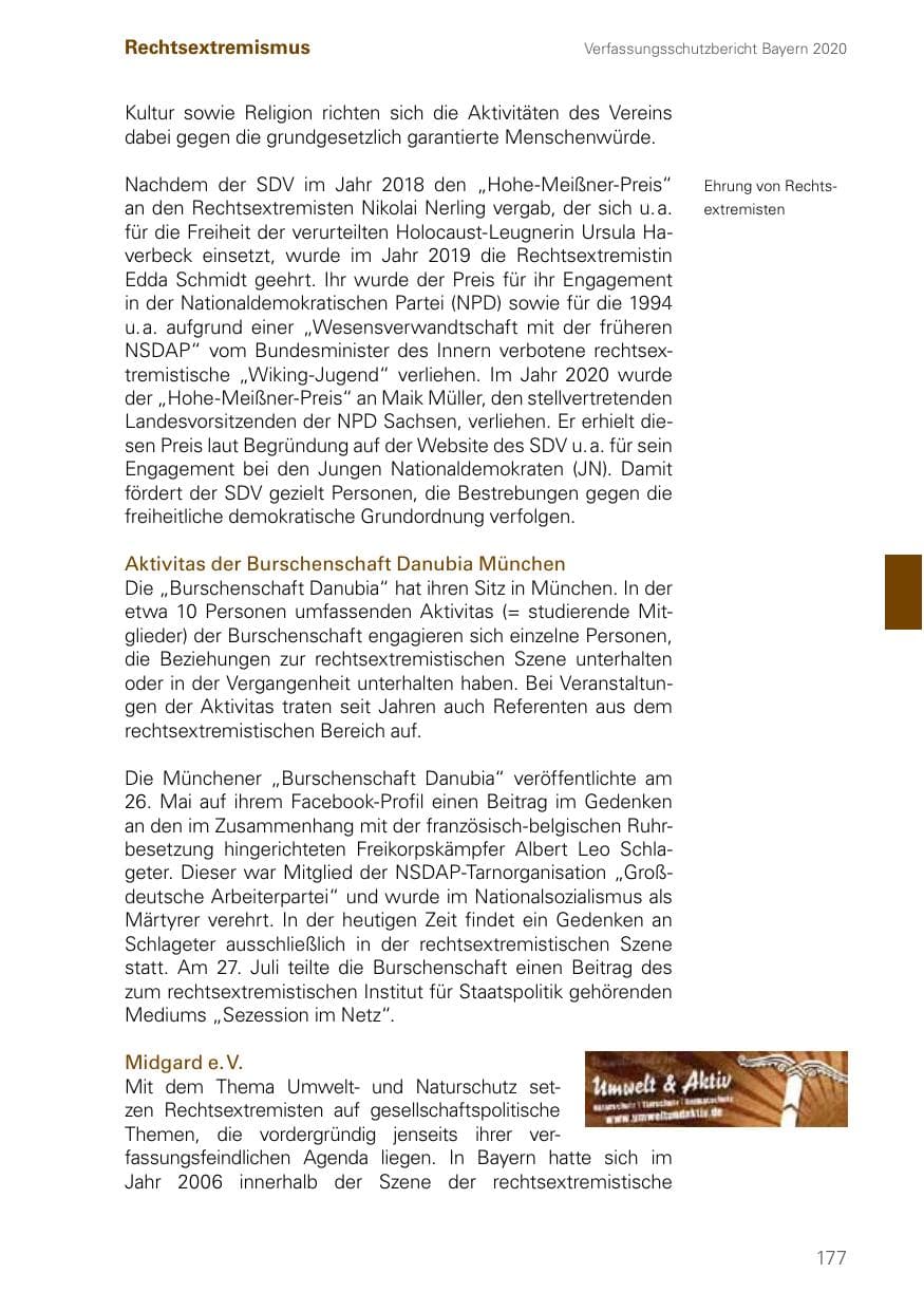 Seite 177 des Verfassungsschutzbericht 2020 Bayern