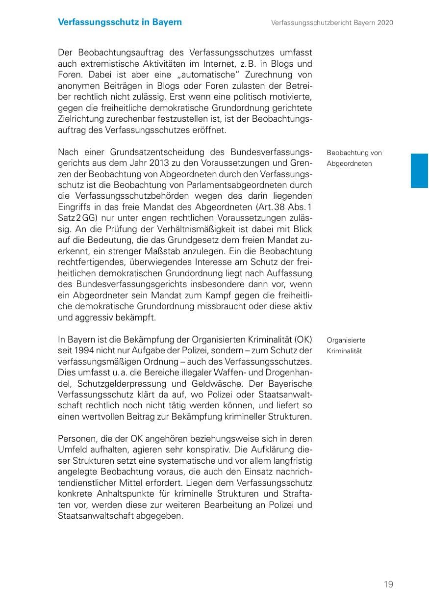 Seite 19 des Verfassungsschutzbericht 2020 Bayern