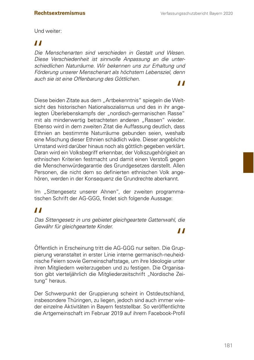 Seite 181 des Verfassungsschutzbericht 2020 Bayern