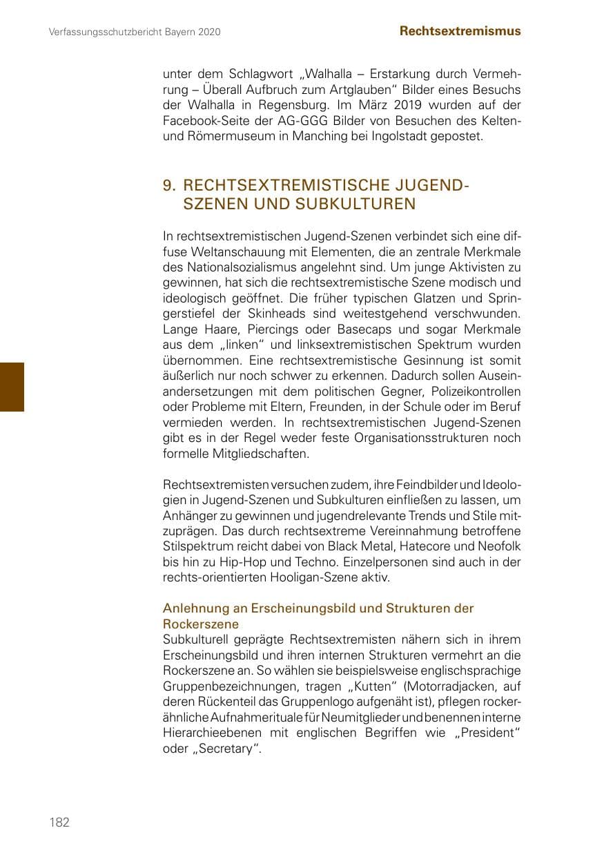 Seite 182 des Verfassungsschutzbericht 2020 Bayern