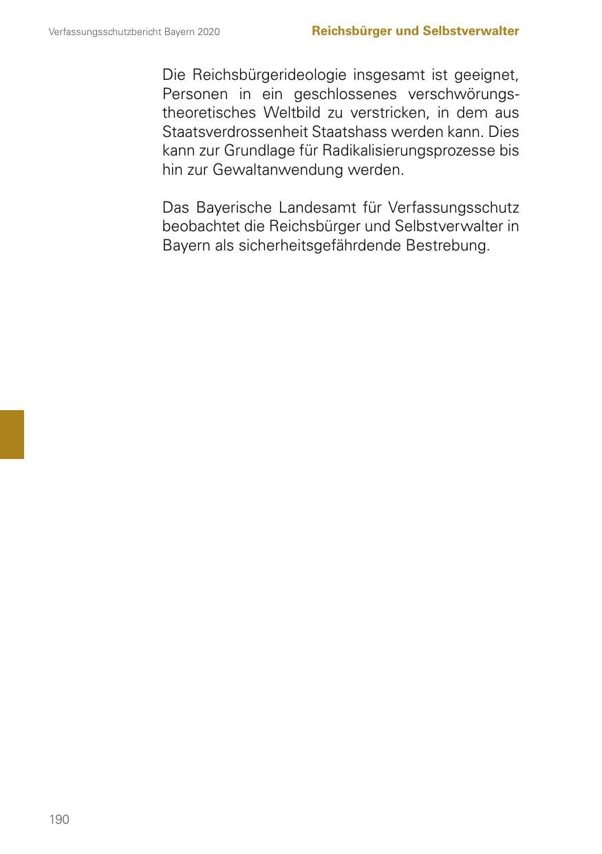 Seite 190 des Verfassungsschutzbericht 2020 Bayern