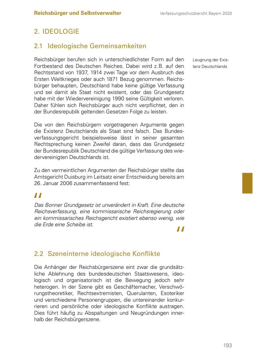 Seite 193 des Verfassungsschutzbericht 2020 Bayern