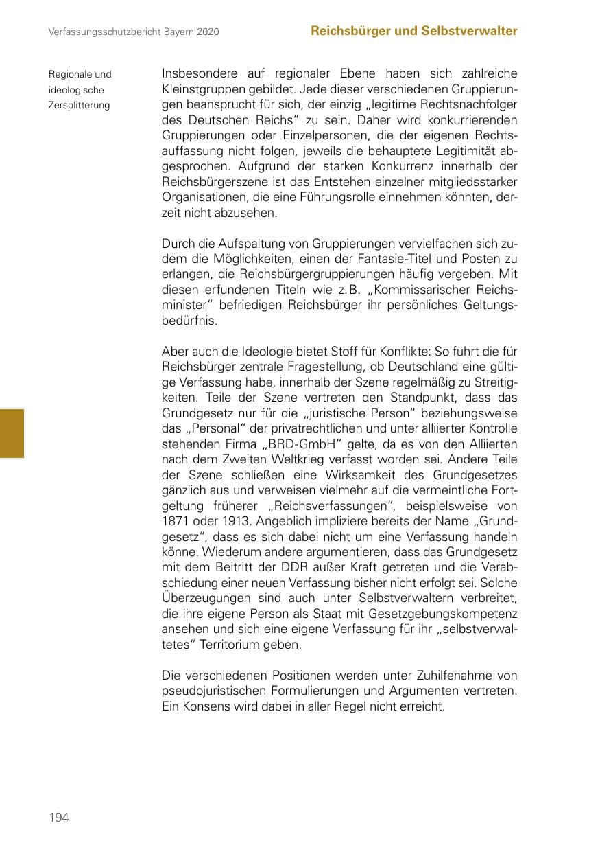 Seite 194 des Verfassungsschutzbericht 2020 Bayern