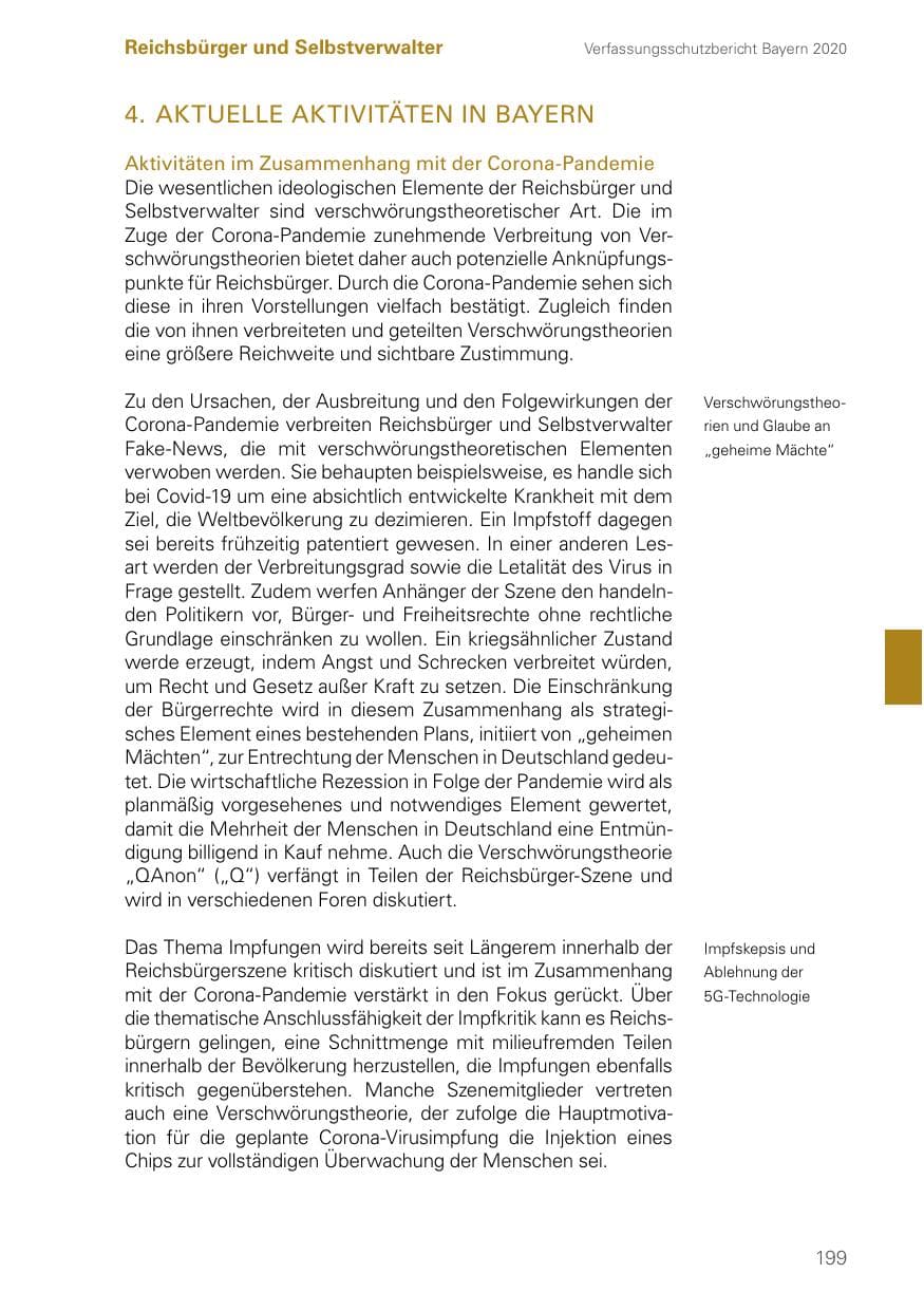 Seite 199 des Verfassungsschutzbericht 2020 Bayern