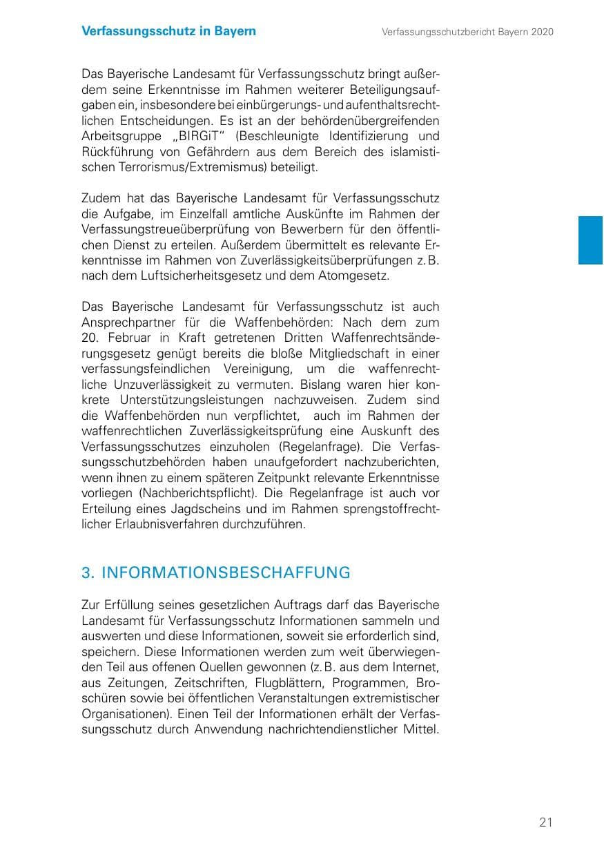 Seite 21 des Verfassungsschutzbericht 2020 Bayern