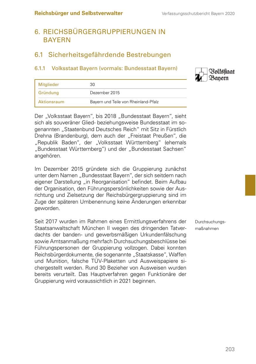 Seite 203 des Verfassungsschutzbericht 2020 Bayern