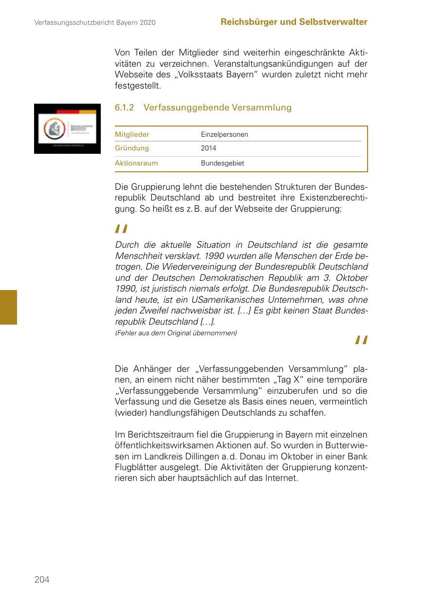 Seite 204 des Verfassungsschutzbericht 2020 Bayern