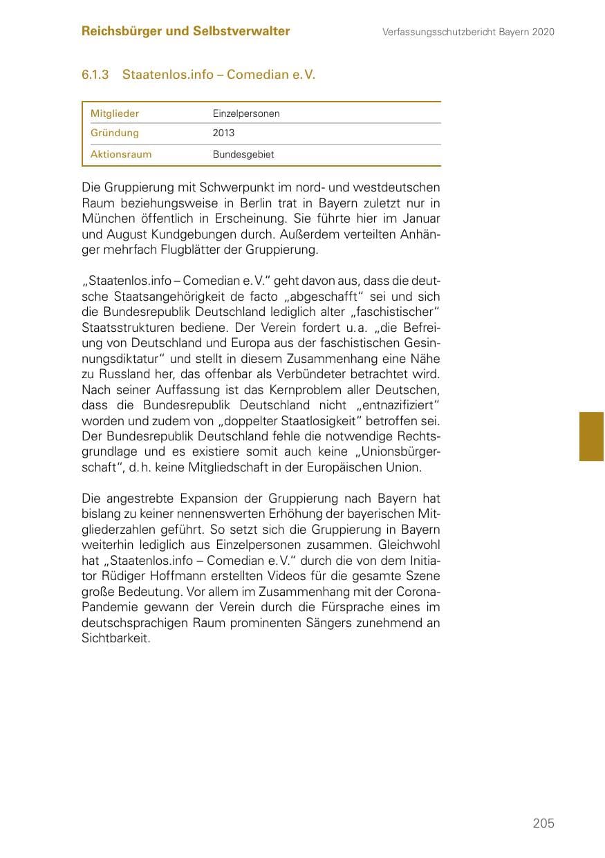 Seite 205 des Verfassungsschutzbericht 2020 Bayern