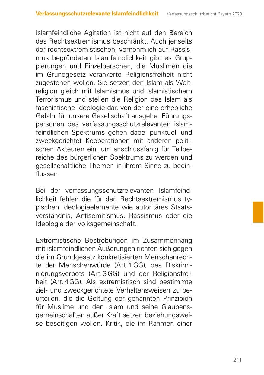 Seite 211 des Verfassungsschutzbericht 2020 Bayern