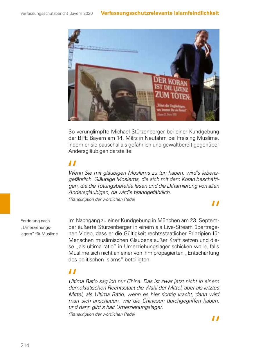 Seite 214 des Verfassungsschutzbericht 2020 Bayern