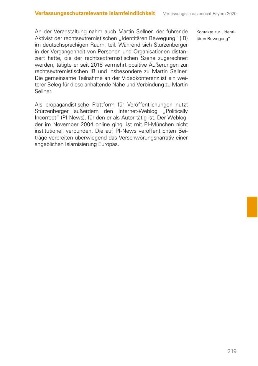 Seite 219 des Verfassungsschutzbericht 2020 Bayern