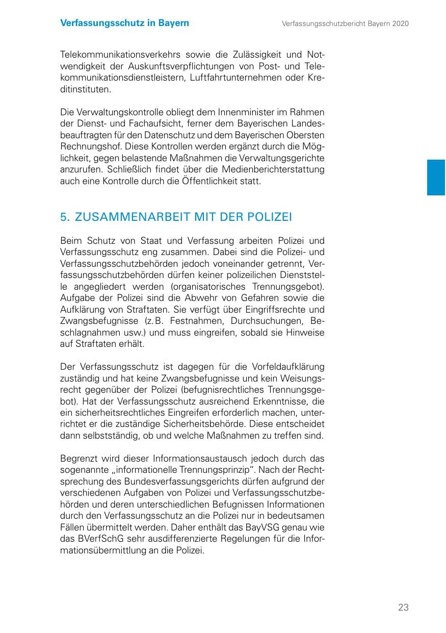 Seite 23 des Verfassungsschutzbericht 2020 Bayern