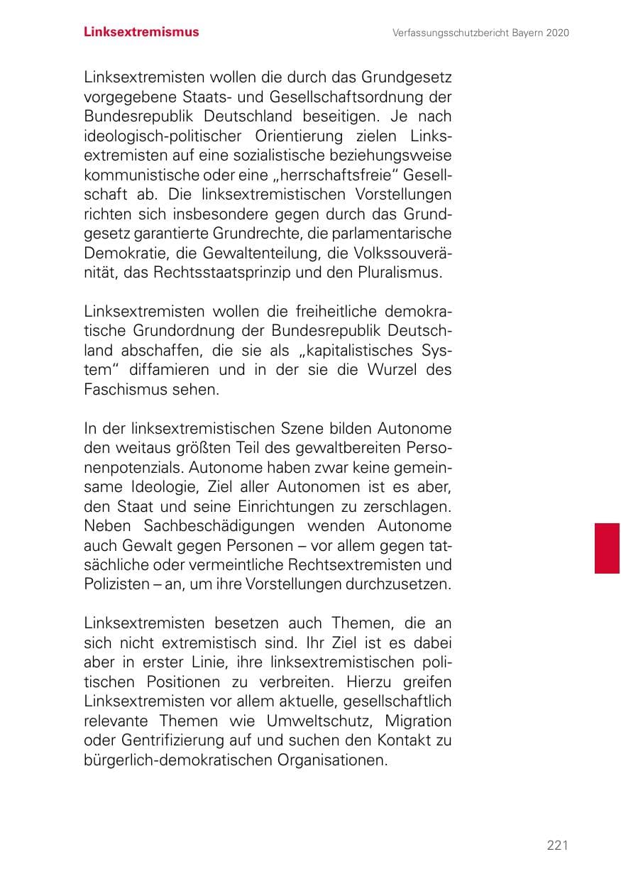 Seite 221 des Verfassungsschutzbericht 2020 Bayern