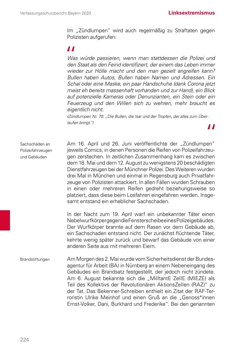 Seite 224 des Verfassungsschutzbericht 2020 Bayern
