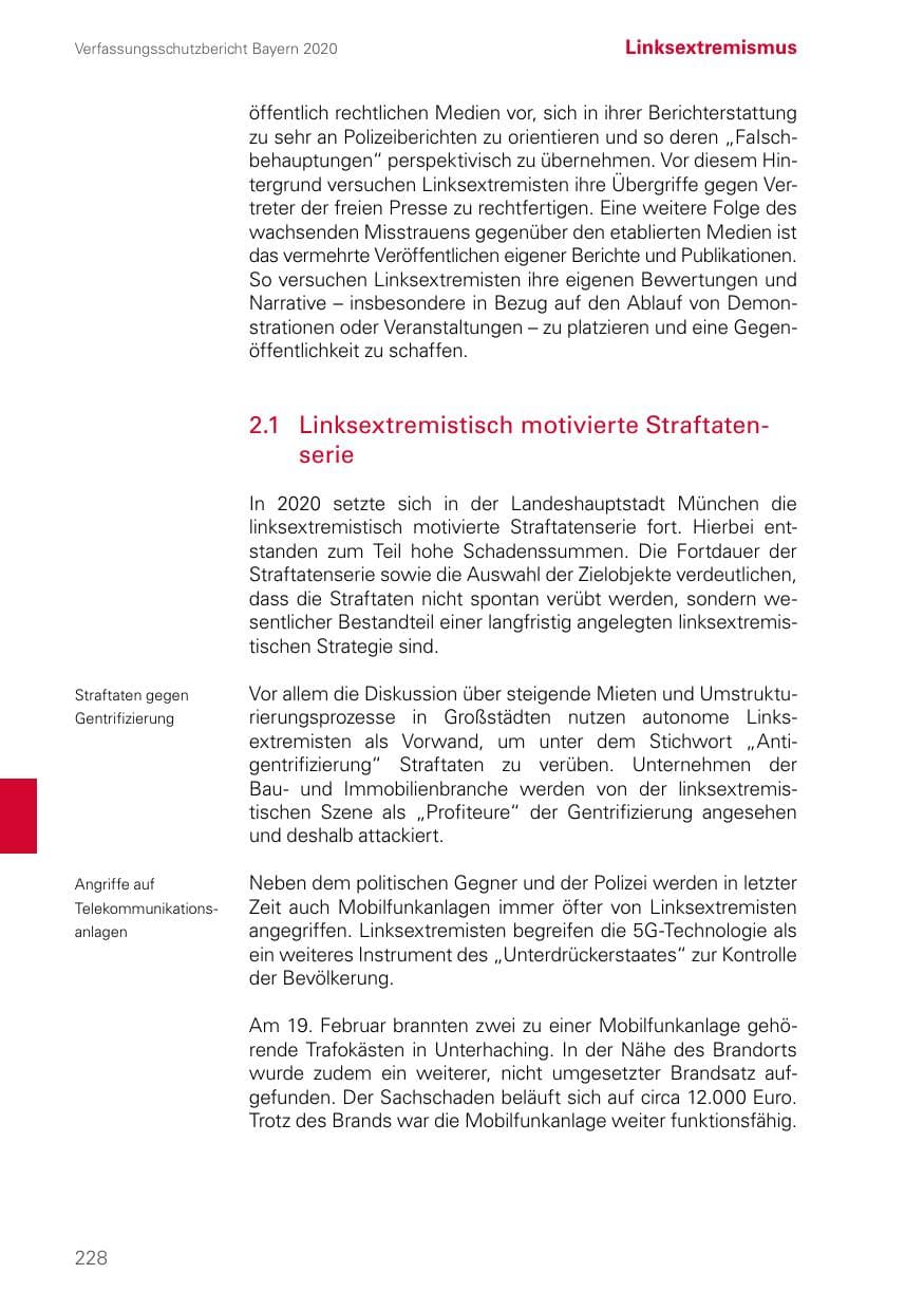 Seite 228 des Verfassungsschutzbericht 2020 Bayern