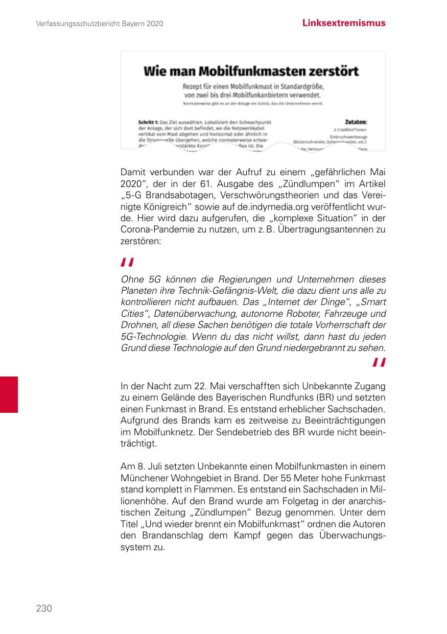 Seite 230 des Verfassungsschutzbericht 2020 Bayern