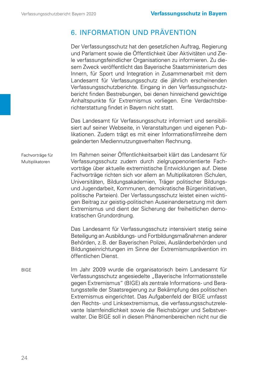 Seite 24 des Verfassungsschutzbericht 2020 Bayern
