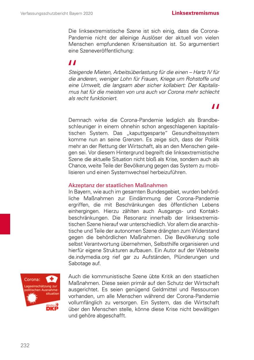 Seite 232 des Verfassungsschutzbericht 2020 Bayern