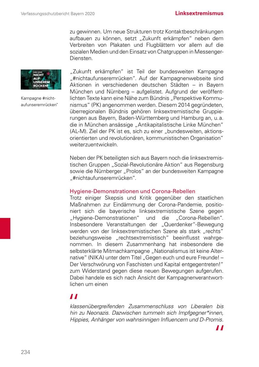Seite 234 des Verfassungsschutzbericht 2020 Bayern