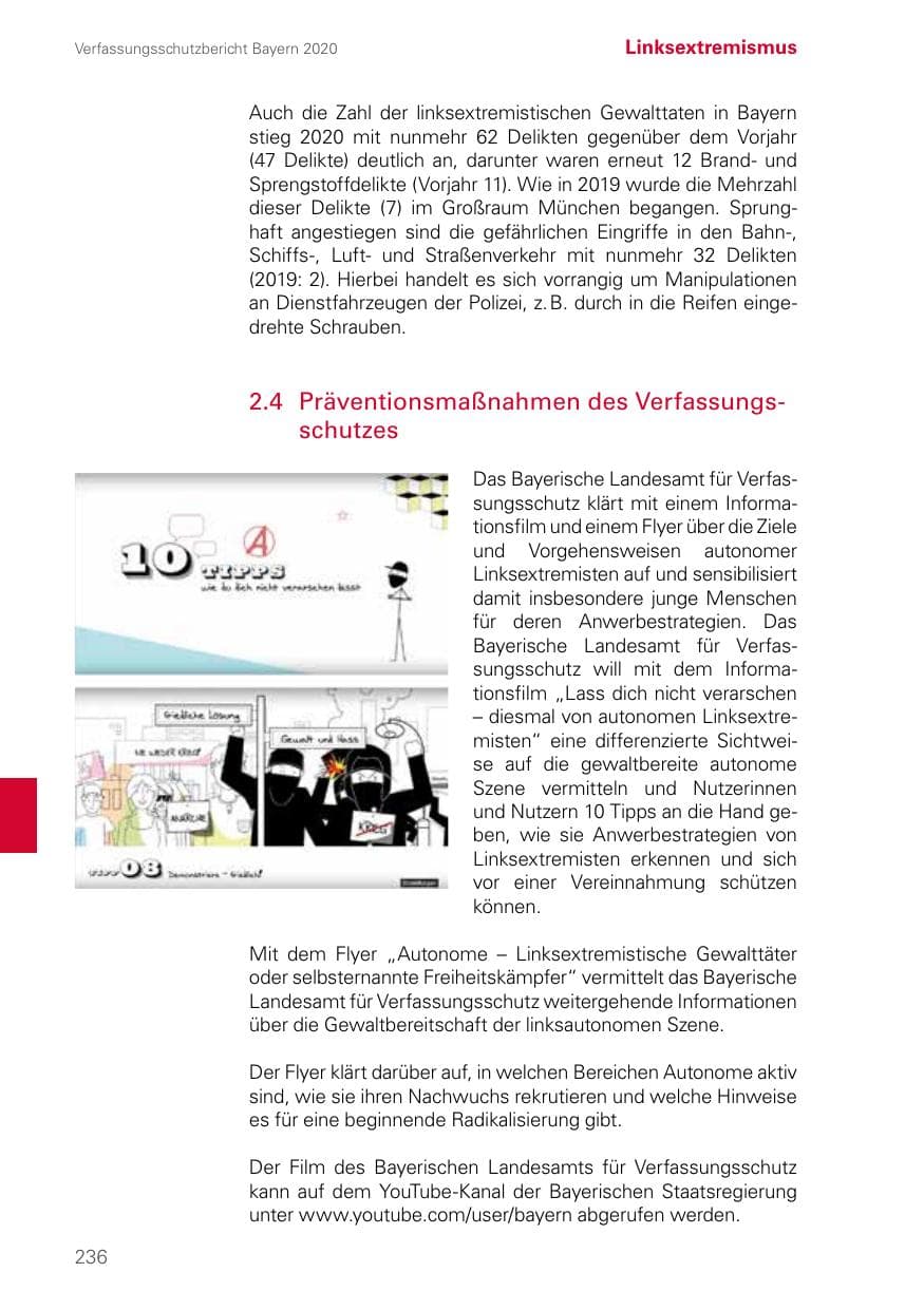 Seite 236 des Verfassungsschutzbericht 2020 Bayern