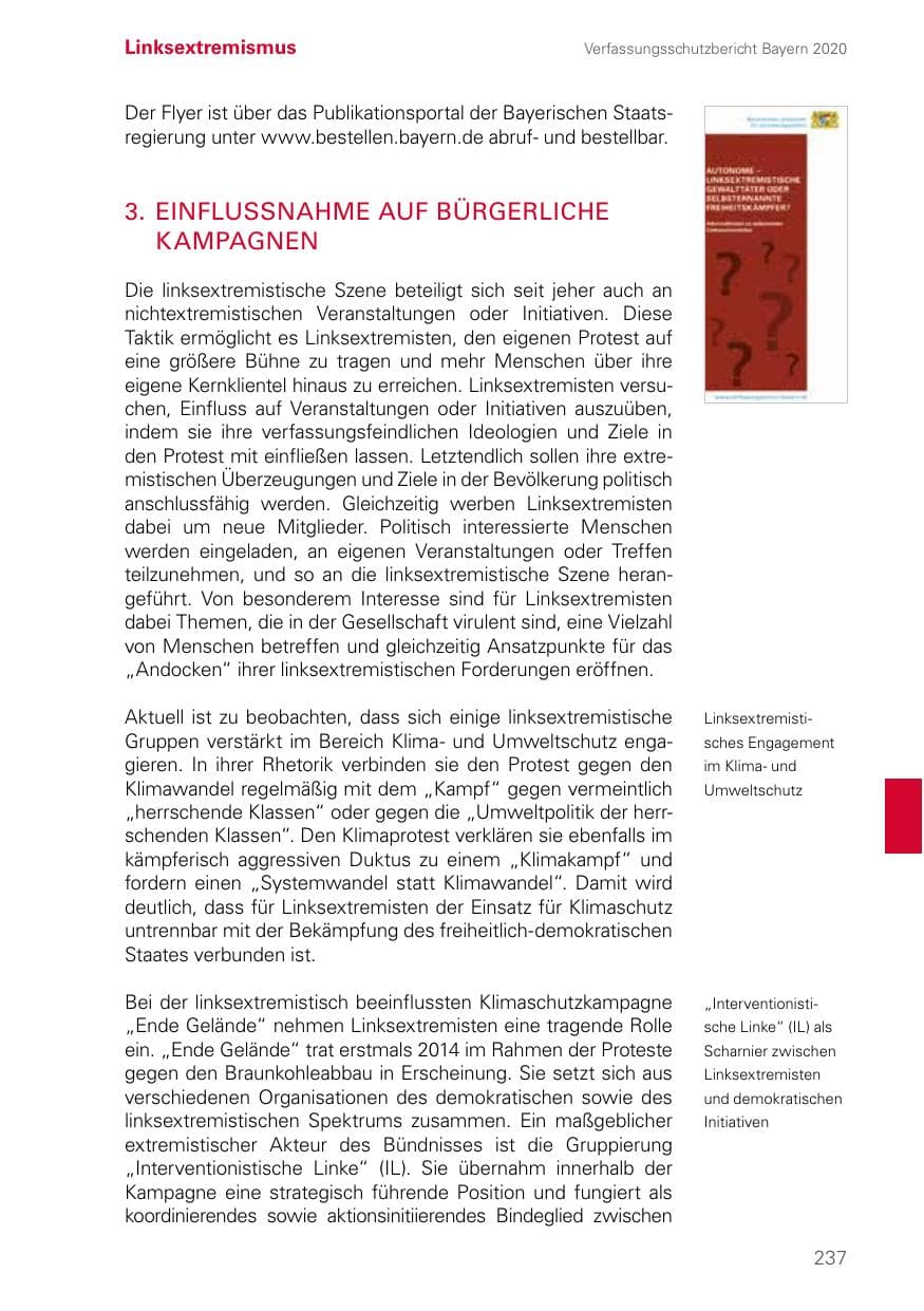 Seite 237 des Verfassungsschutzbericht 2020 Bayern