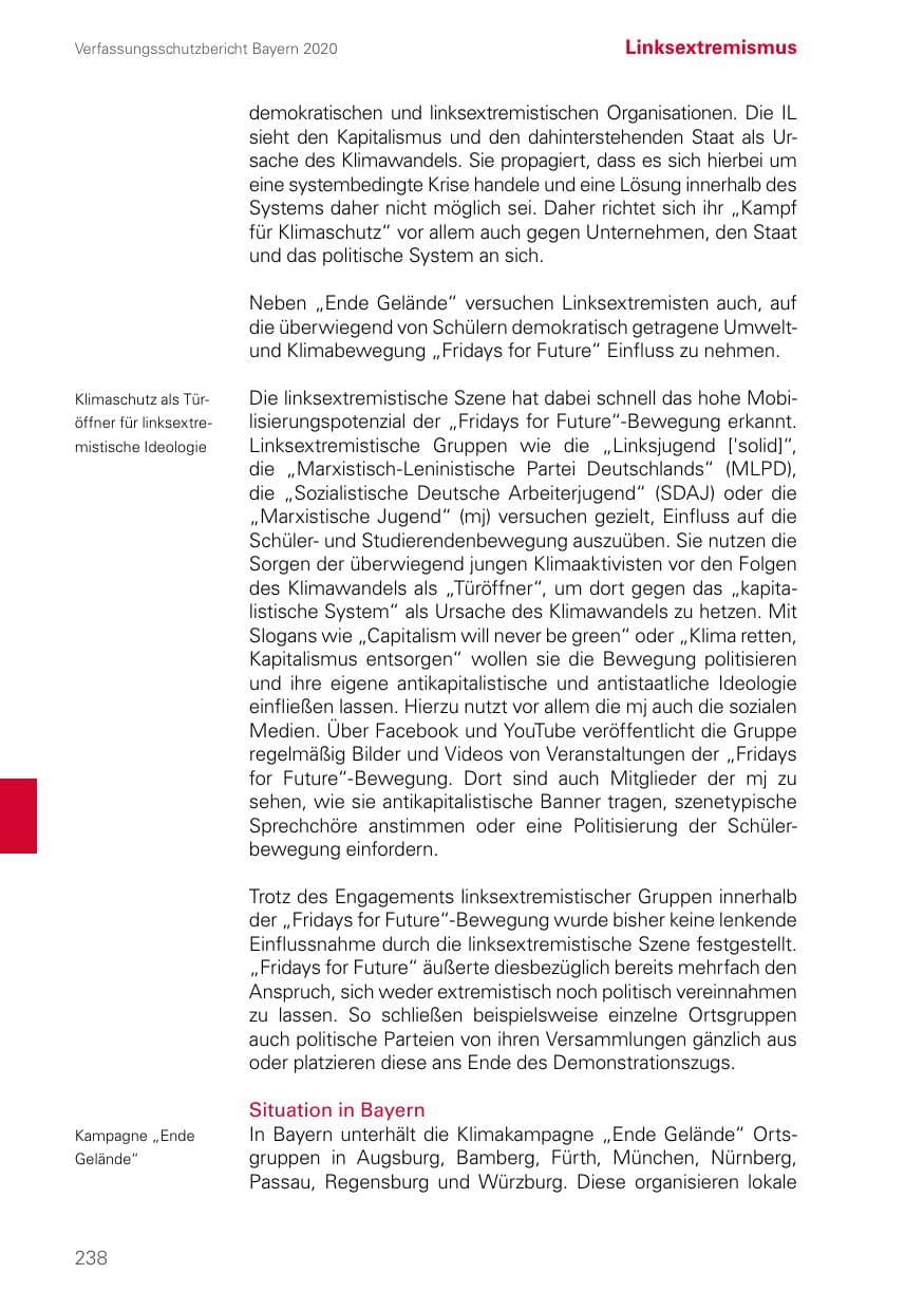 Seite 238 des Verfassungsschutzbericht 2020 Bayern