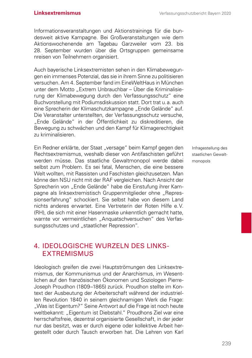 Seite 239 des Verfassungsschutzbericht 2020 Bayern