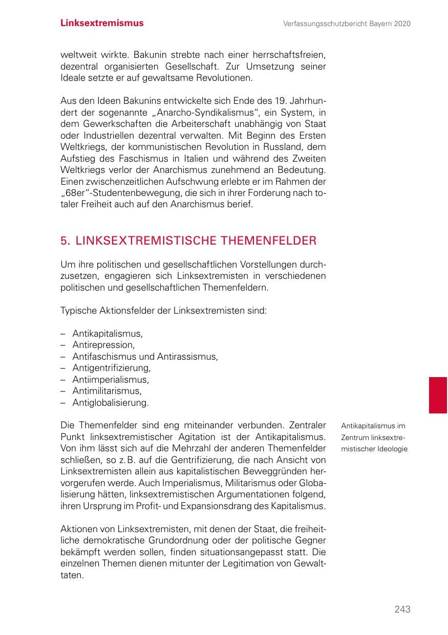 Seite 243 des Verfassungsschutzbericht 2020 Bayern
