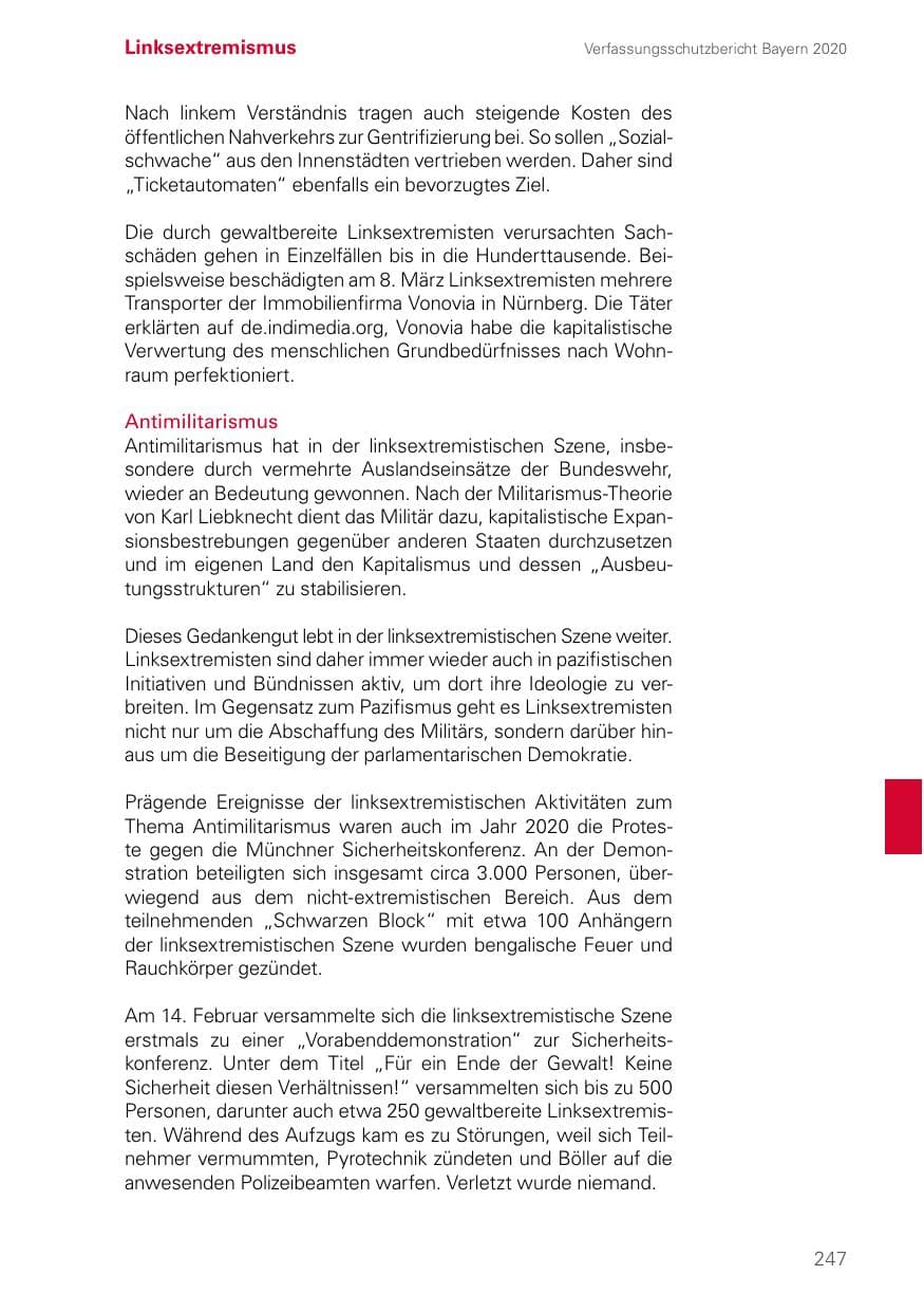 Seite 247 des Verfassungsschutzbericht 2020 Bayern